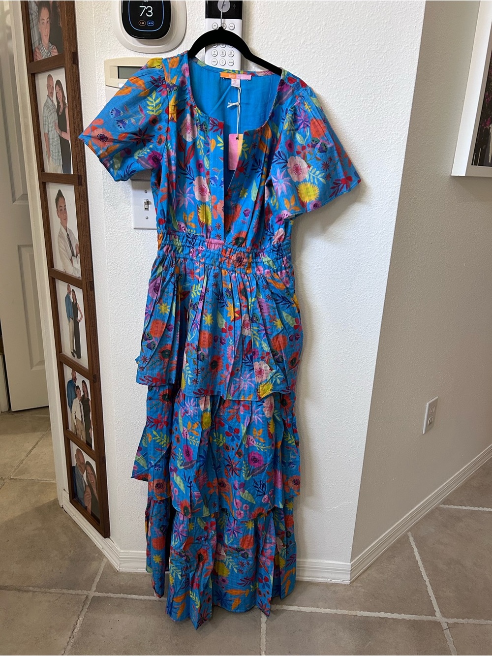 Briton Court NWT small Bright Blue Floral Tiered Maxi Dress